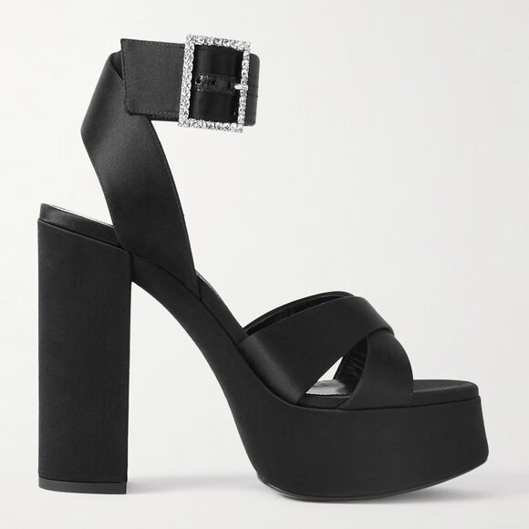 Saint Laurent YSL Jota Bianca Satin Crystal Platform Heels Sandals Shoes - Picture 1 of 16